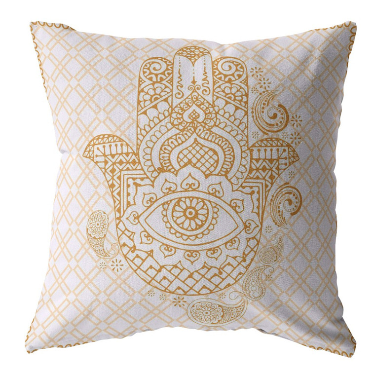 16” Gold White Hamsa Indoor Outdoor Zippered Throw Pillow - 606114011279