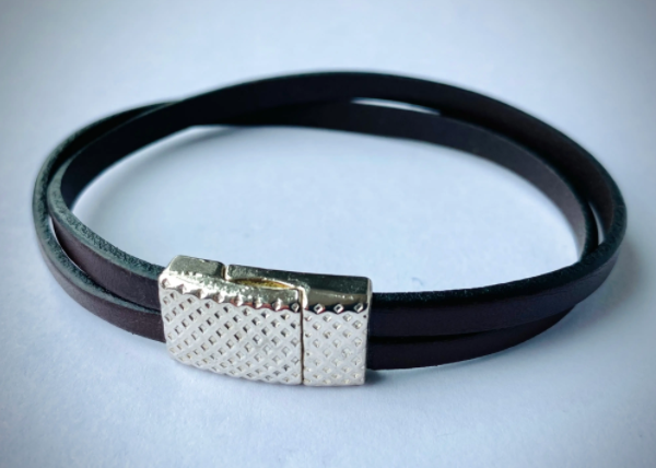 Men's Leather Bracelet with Antique Dot Clasp Copper/Brass/Silver