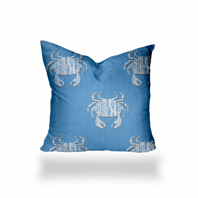 18" X 18" Blue And White Crab Enveloped Coastal Throw Indoor Outdoor Pillow - 606114101765