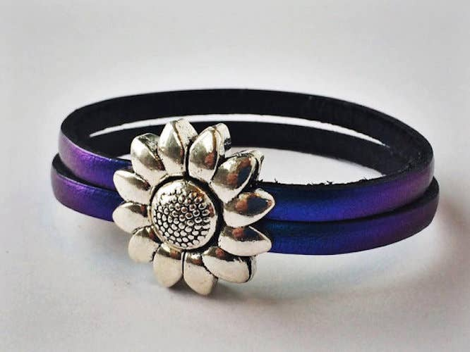 Children's Flower Leather Bracelet (Silver or Brass)