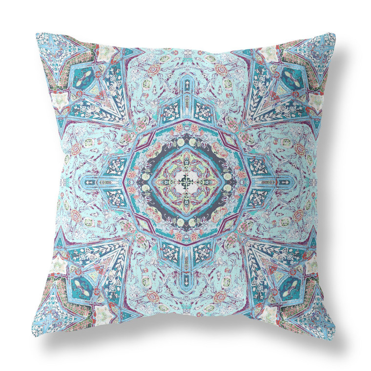 26” Light Blue Boho Flower Indoor Outdoor Zippered throw Pillow - 606114049586