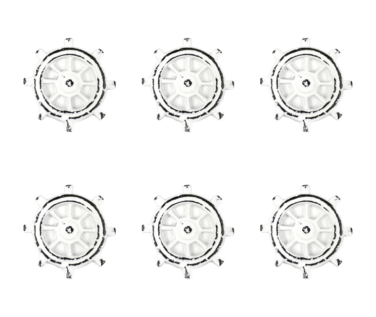 Set of Six Rustic White Iron Captains Wheel Drawer Pull Knobs