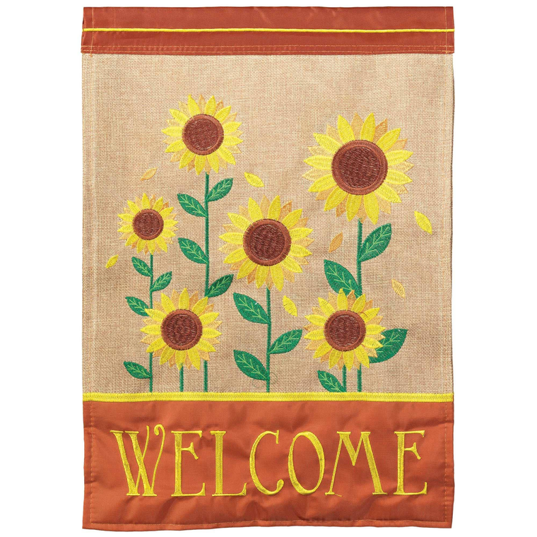Sunflowers Welcome Flag Burlap