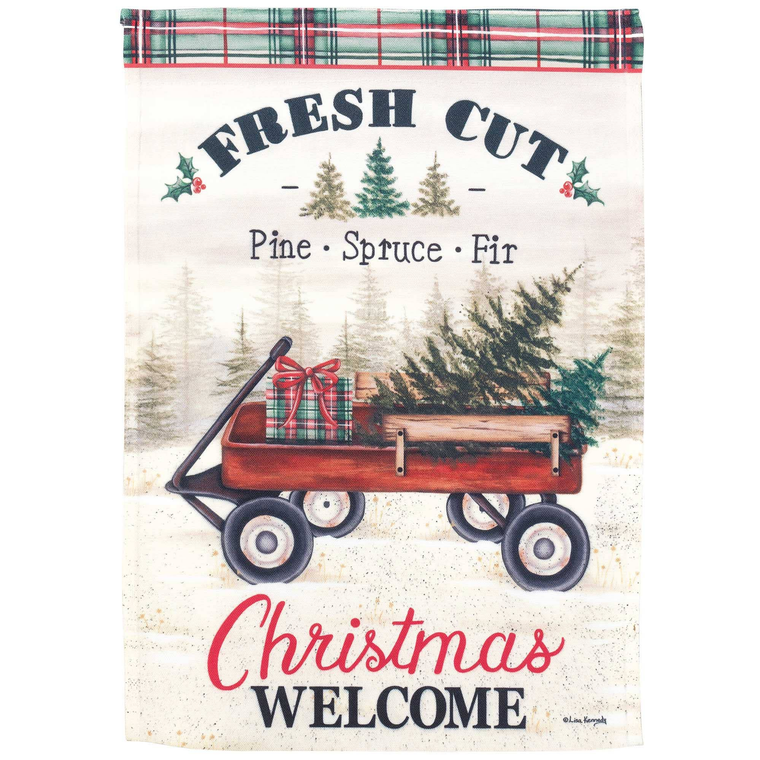 Wagon Fresh Cut Trees Flag Poly