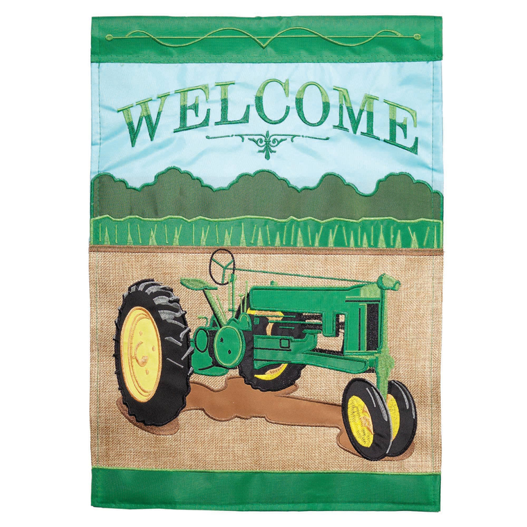 Welcome Tractor Flag Garden Double Applique