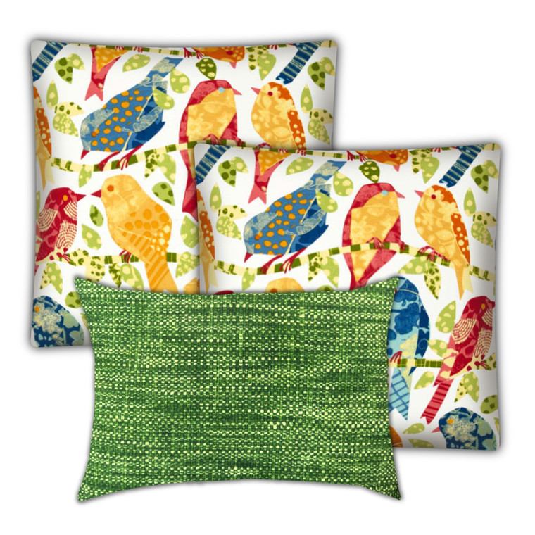 Set Of Three 19" X 19" Gold And White Bird Zippered Throw Indoor Outdoor Pillow Cover - 606114103806
