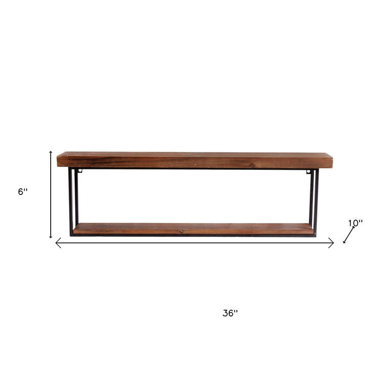 36" Set Of Two Black And Brown Wood And Metal Two Level Accent Shelf