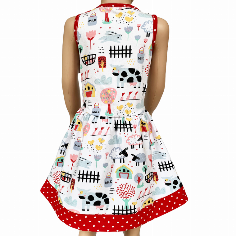 AnnLoren Little & Big Girls Farm Animal Sleeveless Cotton Swing Dress