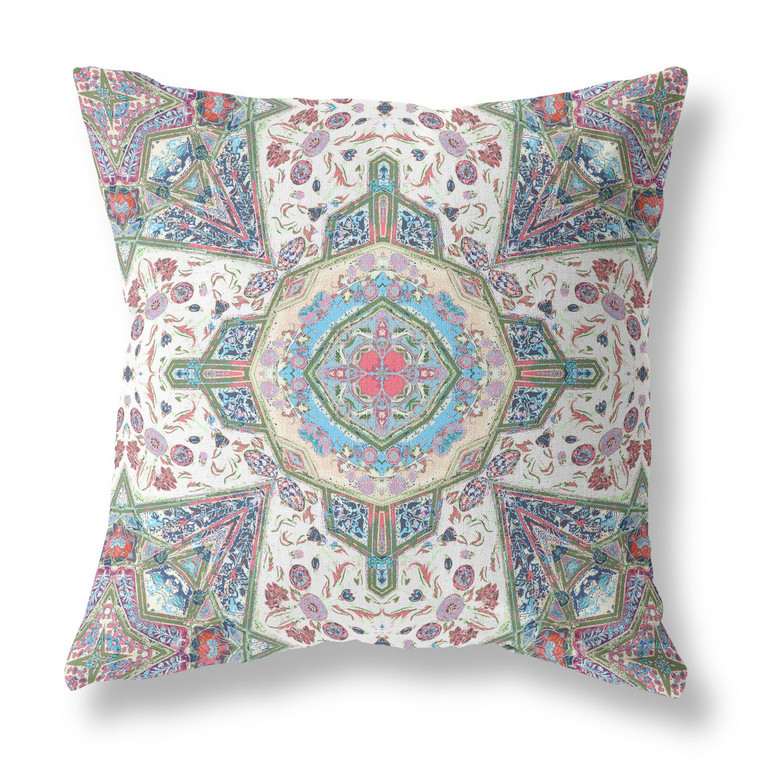 20” Cream Pink Boho Flower Indoor Outdoor Zippered Throw Pillow - 606114049456