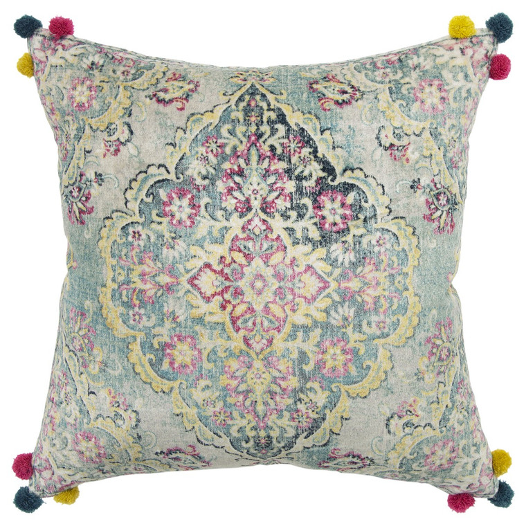 Blue Pink Medallion Decorative Throw Pillow - 808230116481