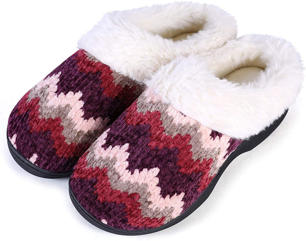 Roxoni Women's Cozy Memory Foam Slippers, Fuzzy Warm Faux Fur Lined, Indoor Outdoor Rubber Sole