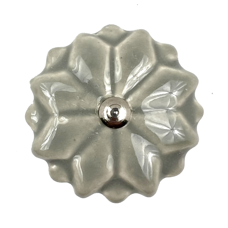 Set of Six Gray Ceramic Floral Drawer Pull Knobs