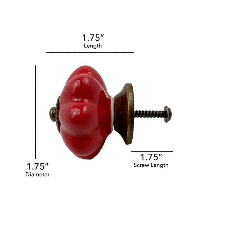 Set of Six Red Flower Shape Ceramic Drawer Pull Knobs