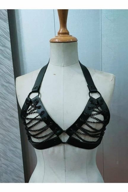 Candy Collection Chain Lace-Up Bra Top Harness