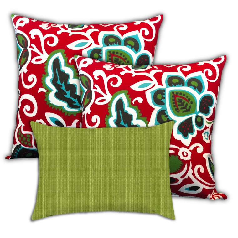 Set Of Three 19" X 19" White And Red Zippered Floral Throw Indoor Outdoor Pillow Cover - 606114103226