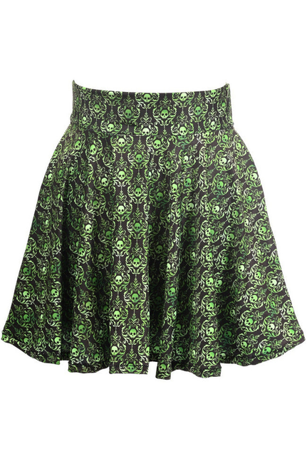Skulls Gothic Print Stretch Lycra Skirt