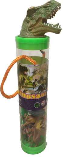 Dinosaur Figurines in Clear Tube with T-Rex Head Topper