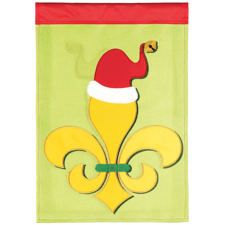 Fleur De Lis Santa Hat Flag Burlap
