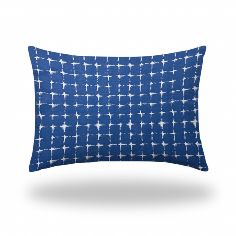 14" X 20" Blue And White Zippered Gingham Lumbar Indoor Outdoor Pillow Cover - 606114097907