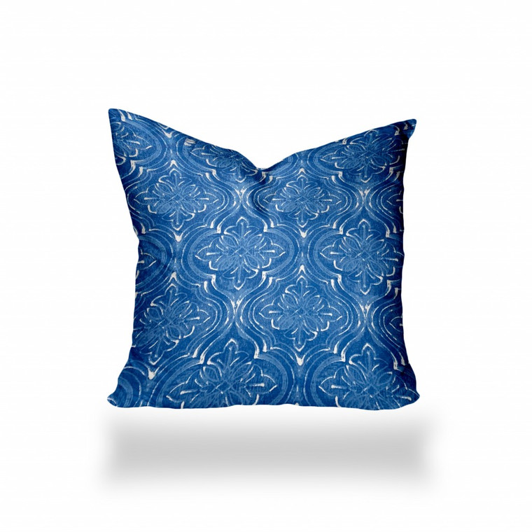 20" X 20" Blue And White Enveloped Ikat Throw Indoor Outdoor Pillow - 606114099239