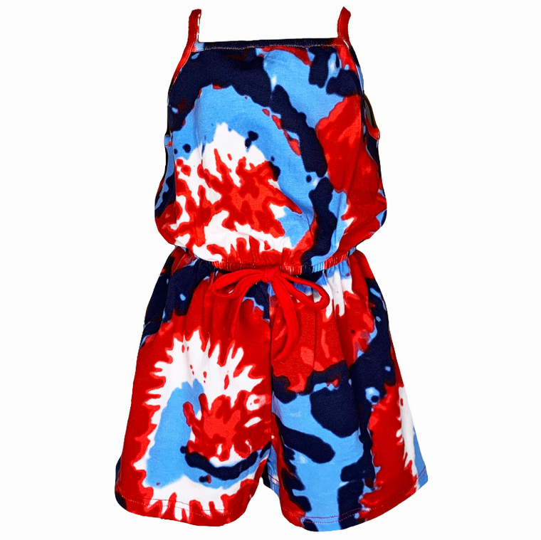 AnnLoren Big Little Girls Pastel Tie Dye Shorts Jumpsuit Summer One Piece Outfit