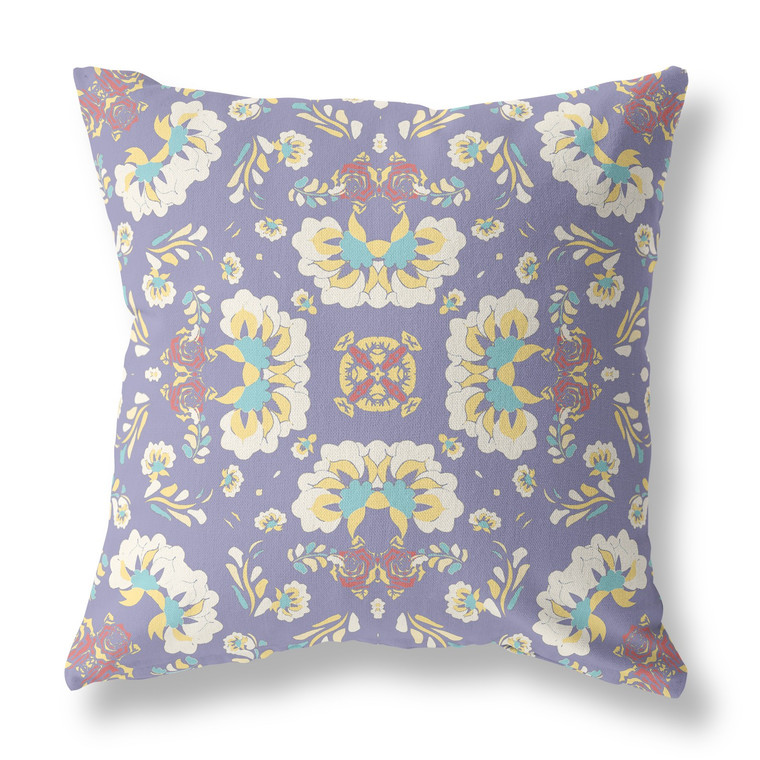 18" Purple White Floral Indoor Outdoor Zip Throw Pillow - 808230194878