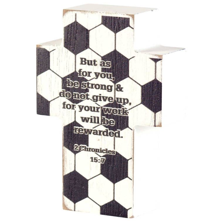 Tabletop Plaque Cross Soccer 2Chron.15:7