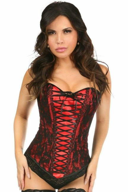 Lavish Lace-Up Over Bust Corset with Black Lace
