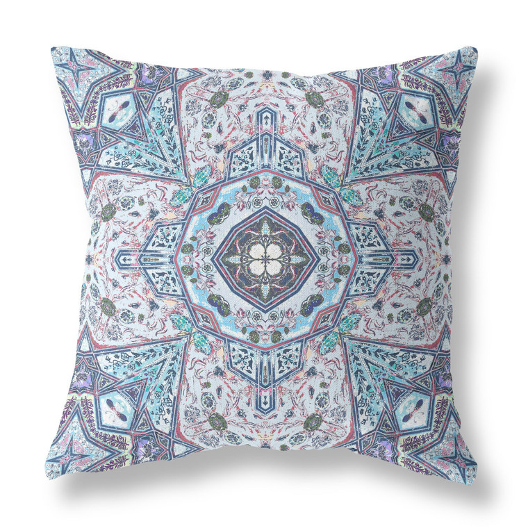16” Blue Gray Floral Boho Indoor Outdoor Zippered Throw Pillow - 606114049395