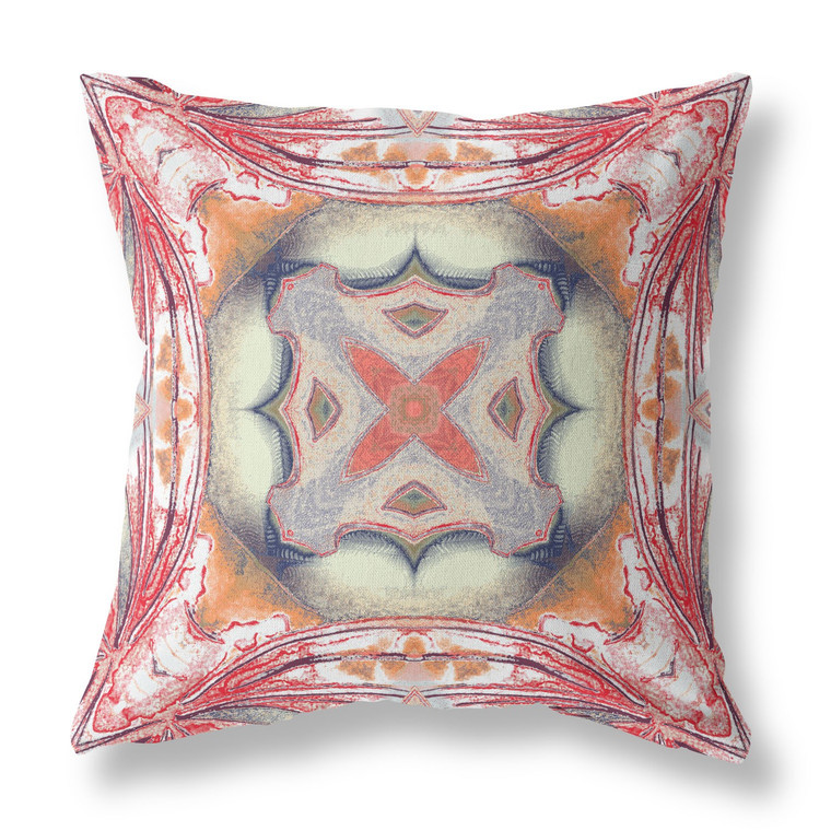 18” Red Orange Geo Tribal Indoor Outdoor Throw Pillow - 606114000679