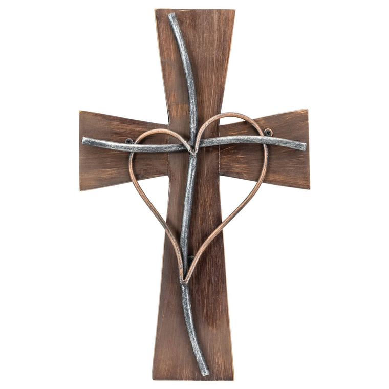 Espres Silver Copper Wood Metal Wall Cross