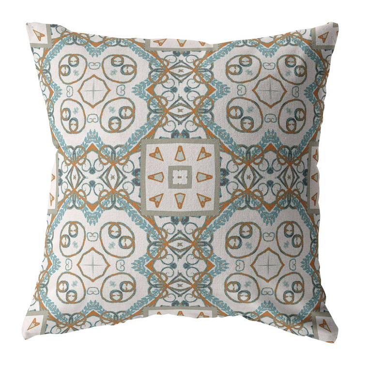 18” Blue Orange Mandala Indoor Outdoor Throw Pillow - 606114007739