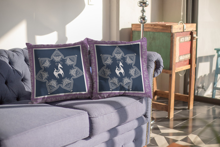 20” Navy Purple Horse Indoor Outdoor Throw Pillow - 606114006992
