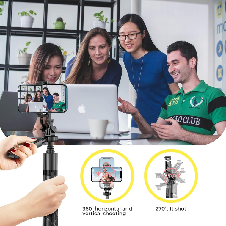 Phone Tripod 62" Selfie Stick for iPhone with Remote and 3W LED Light