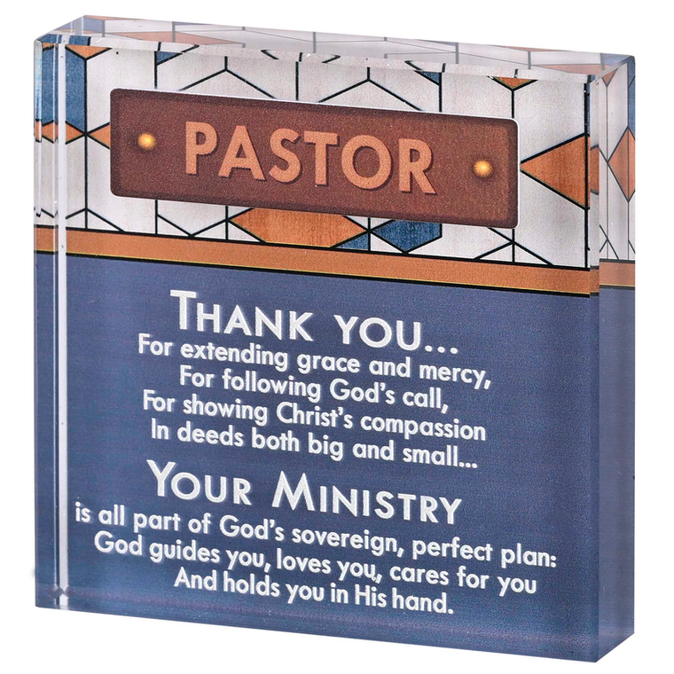 Tabletop Glass Plaque Pastor 3X3