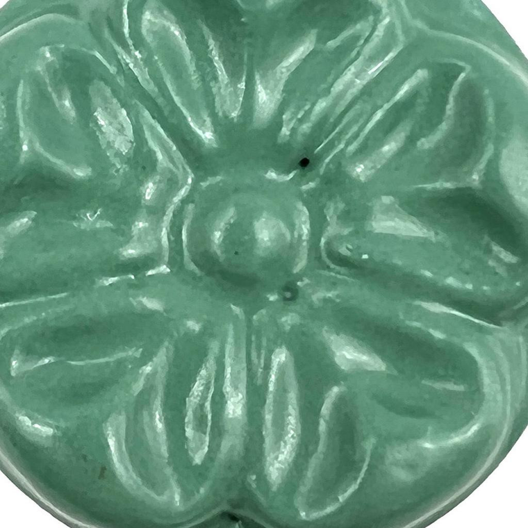 Set of Six Green Embossed Floral Ceramic Drawer Pull Knobs