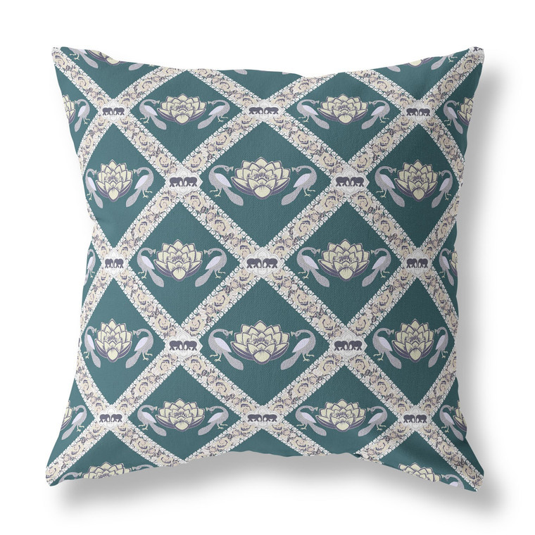 28" X 28" Dark Blue And Gray Blown Seam Geometric Indoor Outdoor Throw Pillow - 606114673996