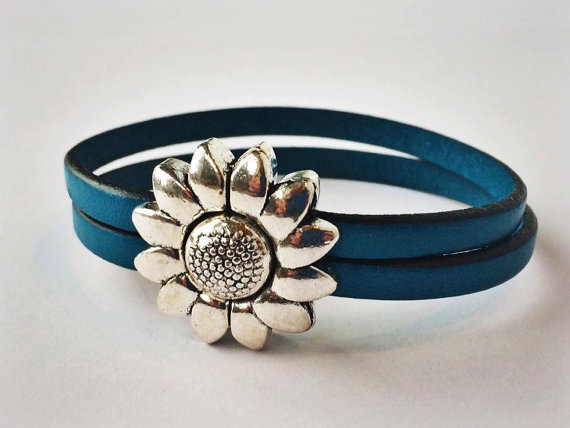Children's Flower Leather Bracelet (Silver or Brass)