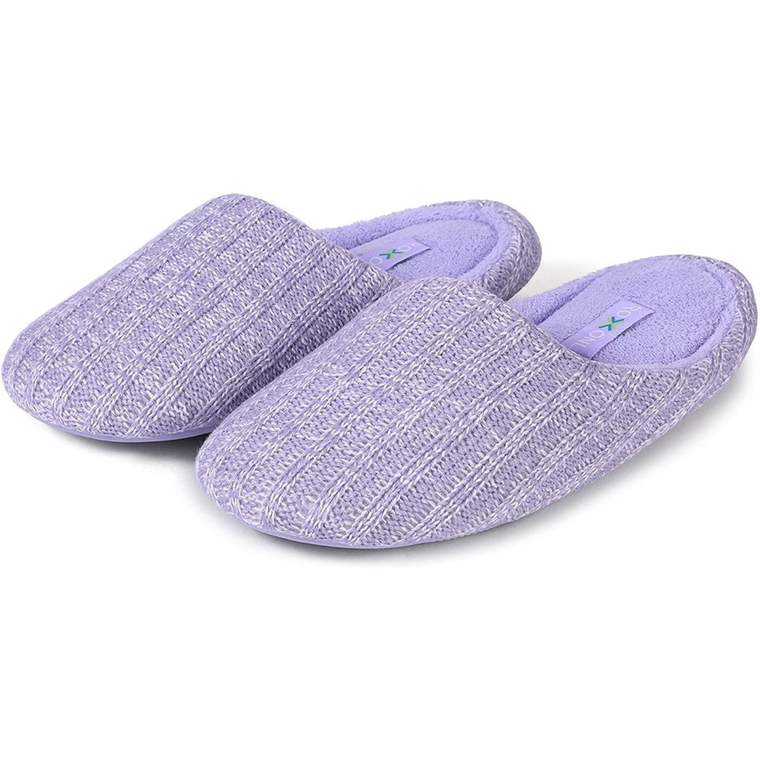 Women's Cozy Knit Memory Foam Slippers, Fleece Lined, Indoor Outdoor Rubber Sole