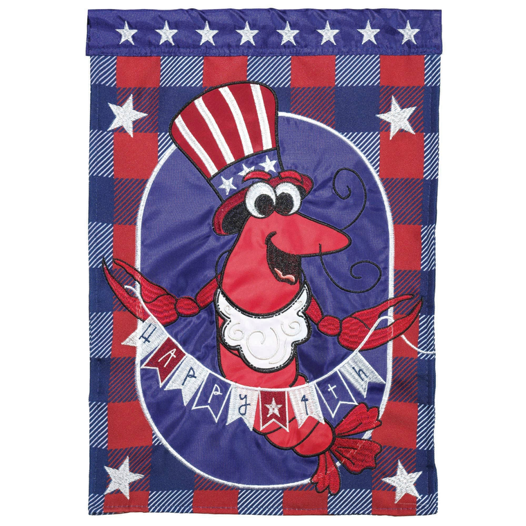 Happy 4Th Crawfish Double Applique Garden Flag