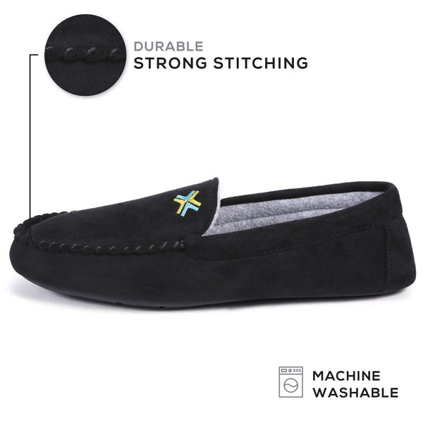 Roxoni Mens Slippers, Suede Moccasin Slipper with Memory Foam