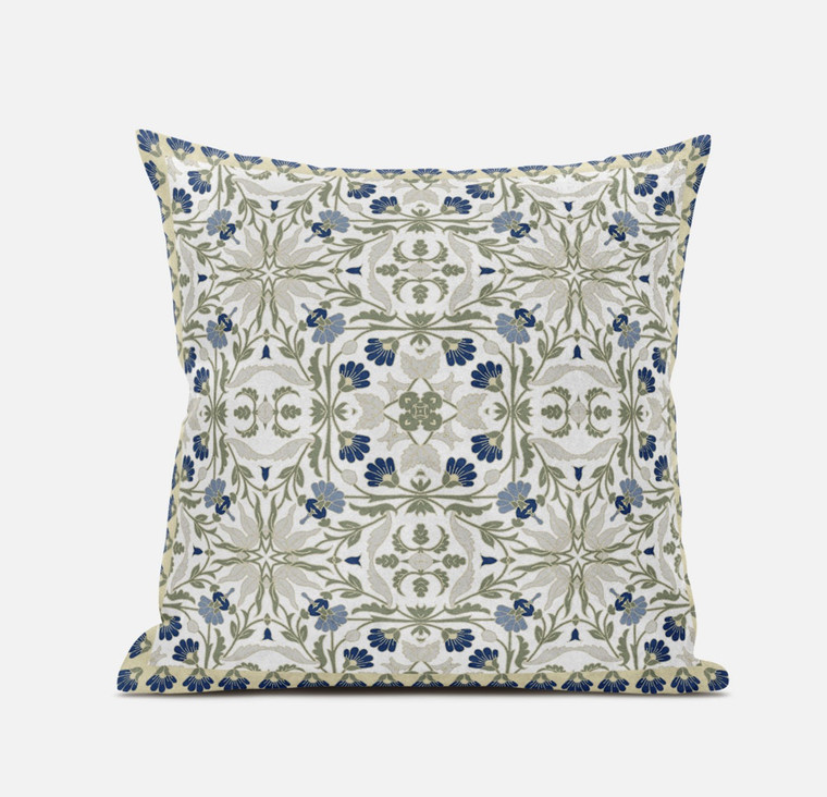 18" X 18" Indigo And White Blown Seam Paisley Indoor Outdoor Throw Pillow - 606114672258