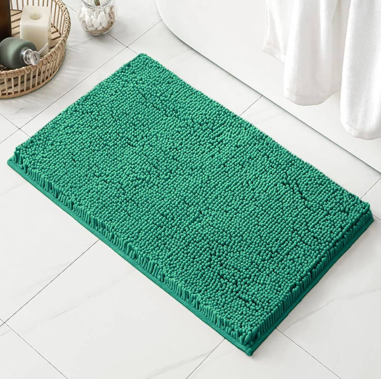 Grey 2 Piece Striped Fake Fur Rabbit Non-Slip Bath Set