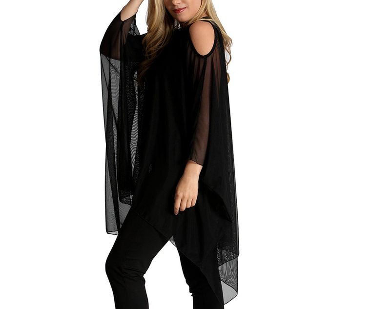 InstantFigure Sheer Mesh Coverup With Cut-out Shoulders