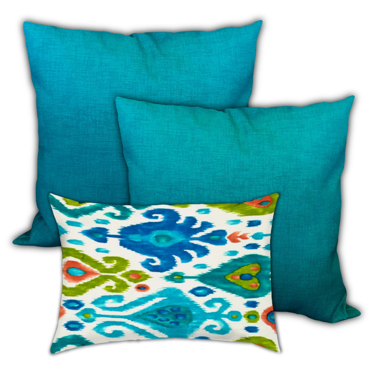 Set Of Three 18" X 18" Green And White Blown Seam Solid Color Throw Indoor Outdoor Pillow - 606114102380