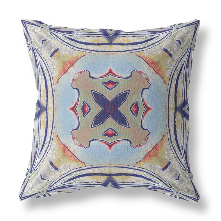 20” Navy Sage Geo Tribal Indoor Outdoor Throw Pillow - 606114000280