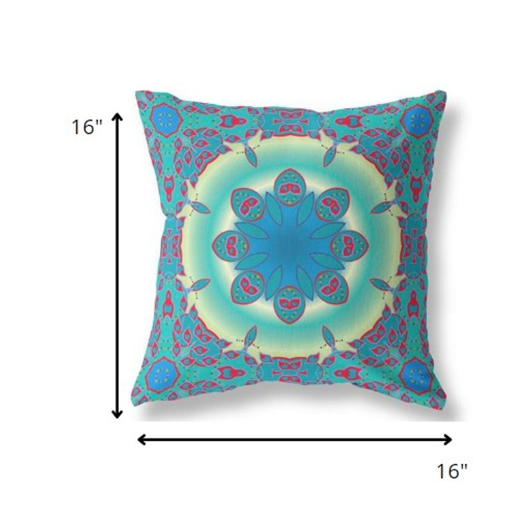 16” Blue Red Jewel Indoor Outdoor Zippered Throw Pillow - 808230192133