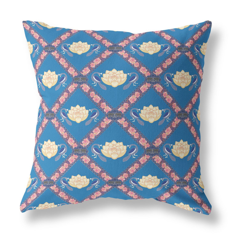 28" X 28" Blue And Pink Blown Seam Geometric Indoor Outdoor Throw Pillow - 606114673910