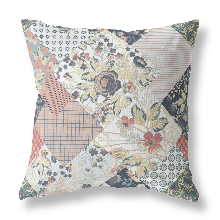 26" Peach Black Floral Indoor Outdoor Throw Pillow - 606114021896