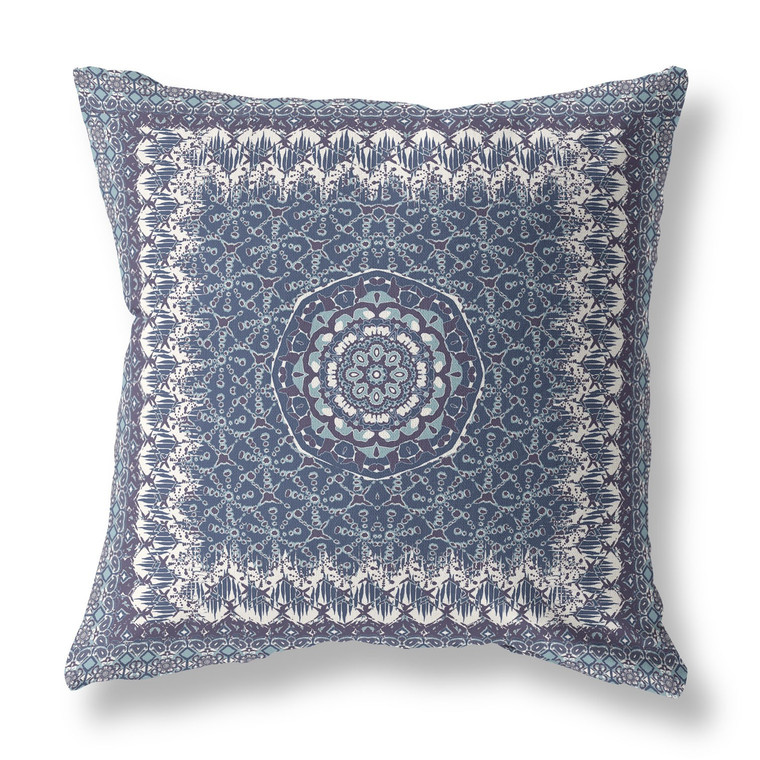 26” Indigo White Holy Floral Indoor Outdoor Throw Pillow - 606114025276